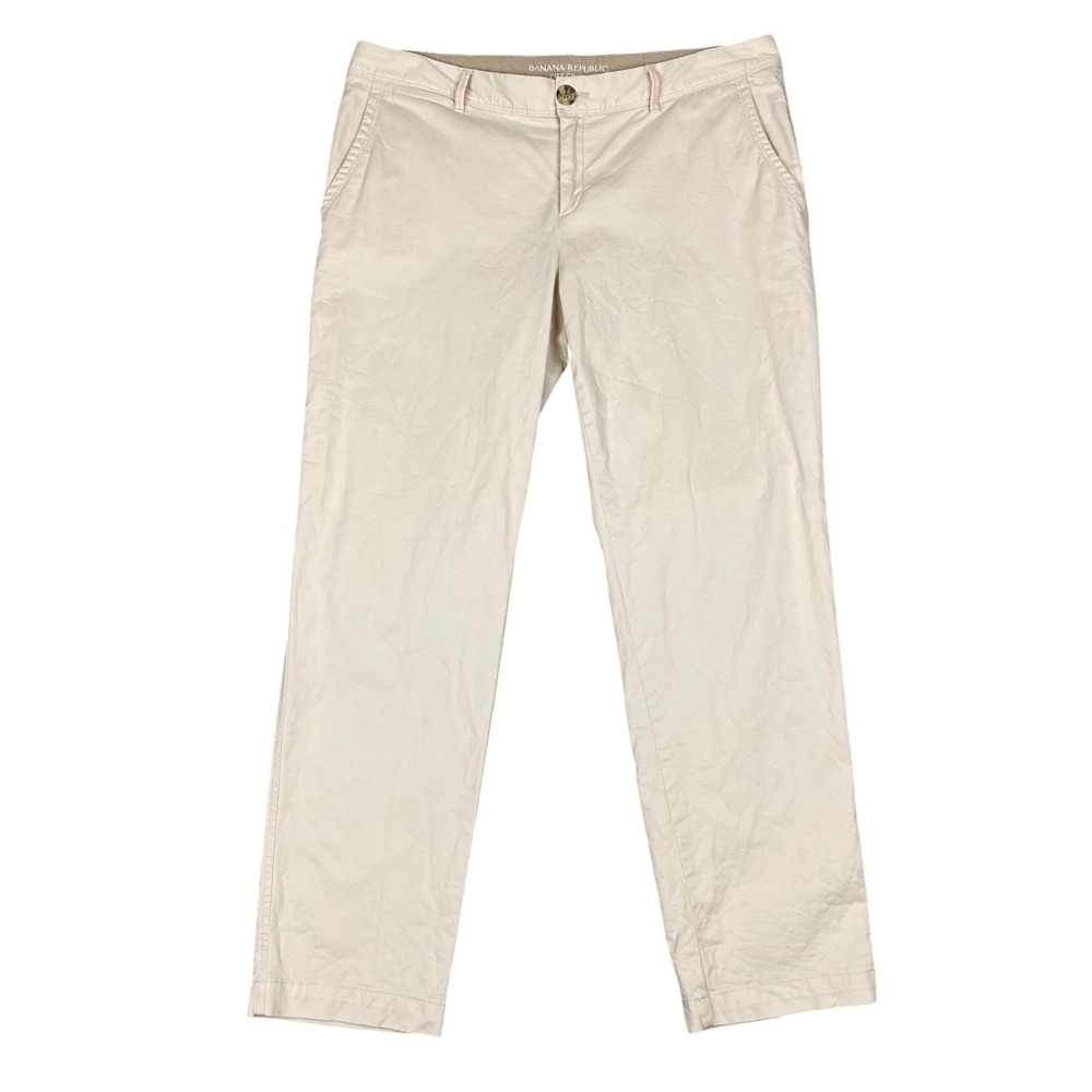 Banana Republic City Chino Stretch Twill Straight Pants Women 10 Beige Stone